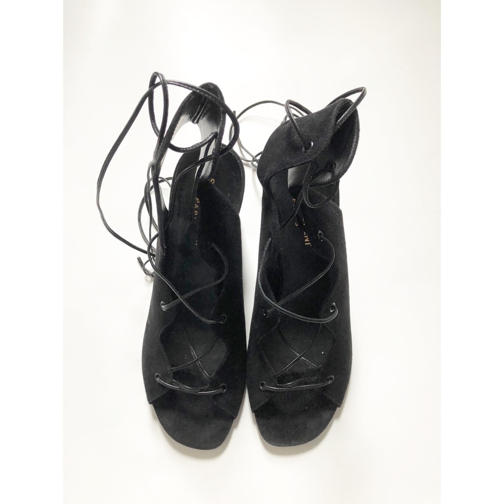 💛Saint Laurent Blk Suede Block Heel Lace Sandals - Picture 9 of 12